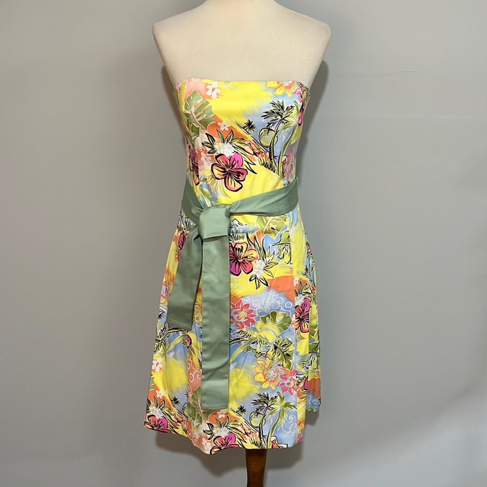 Robin Jordan Hawaiian tropical theme strapless dress women’s sz 2